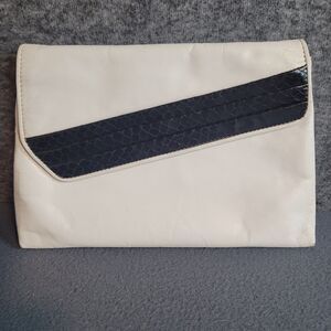 Vintage Antonio Scepi Purse White Leather Black Snakeskin Crossbody/Clutch Italy